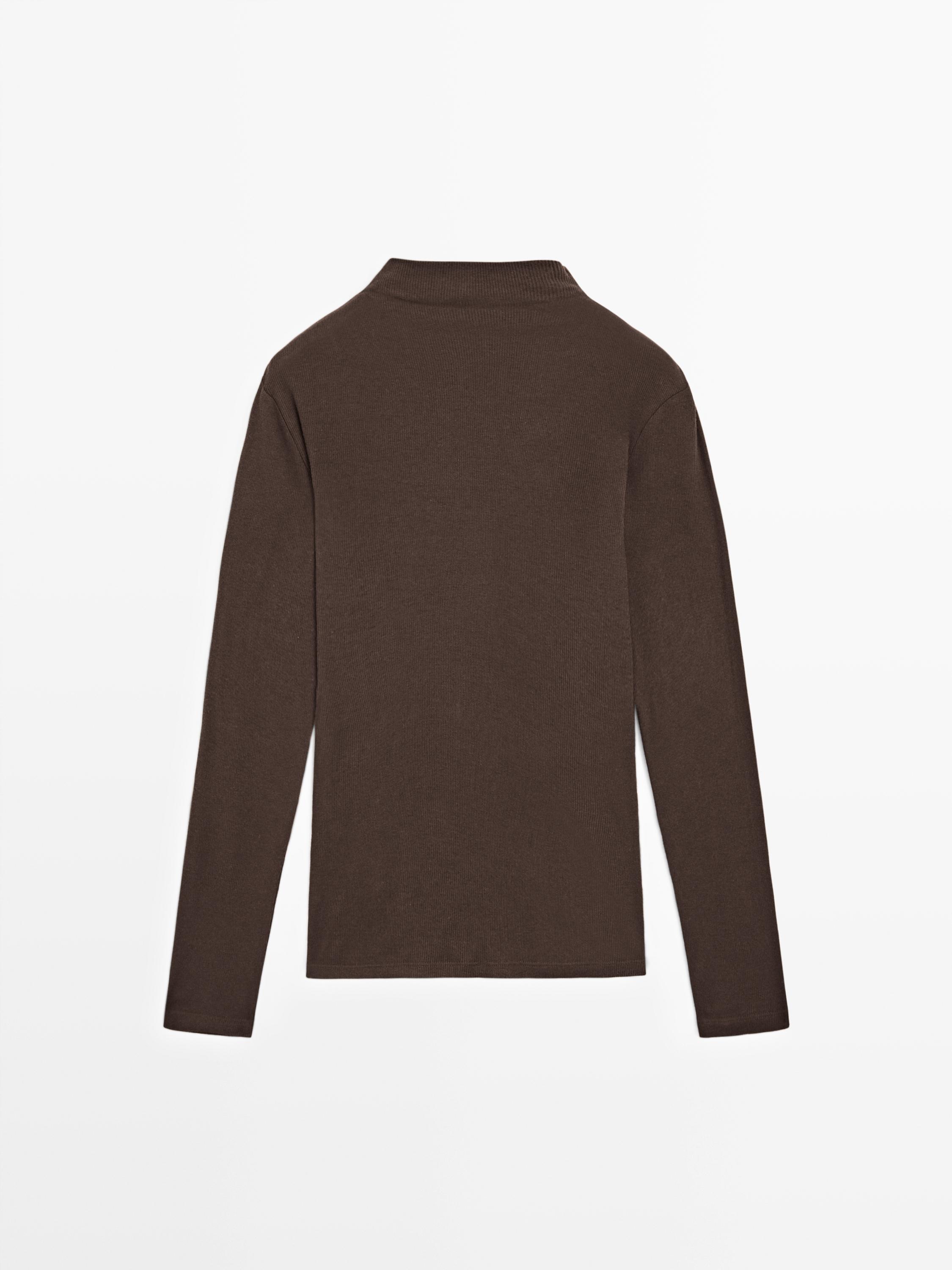 Ribbed long sleeve cotton T-shirt